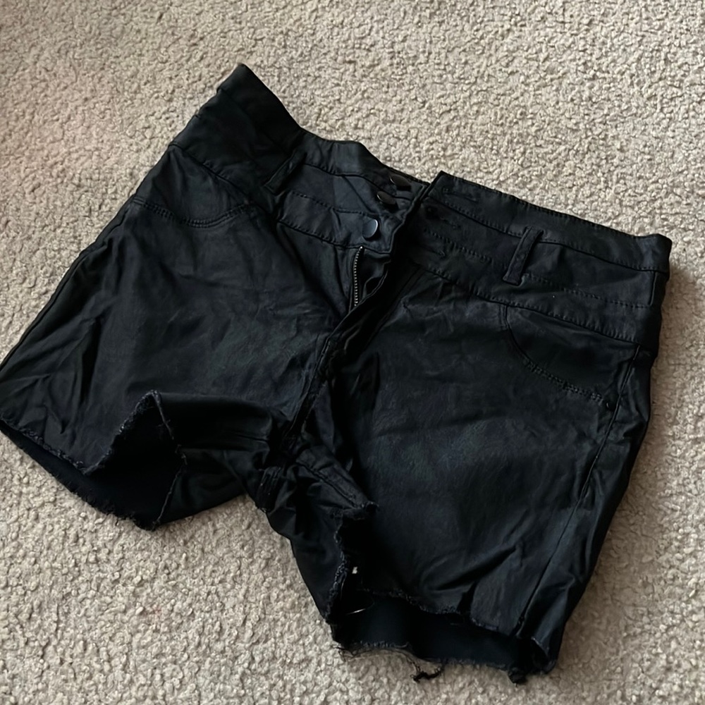 Raw hem leather shorts